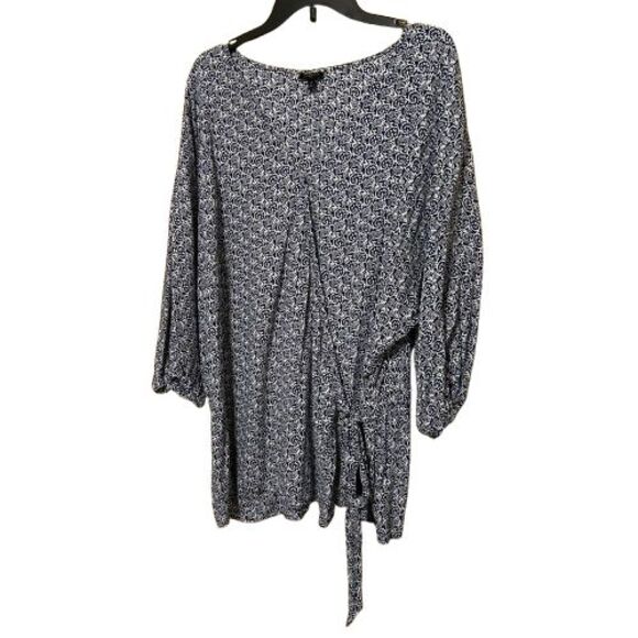 Talbots Floral Paisley Wrap Tie Top Womens Size 3X Blue White 3/4  Sleeve Flowy - Picture 2 of 8